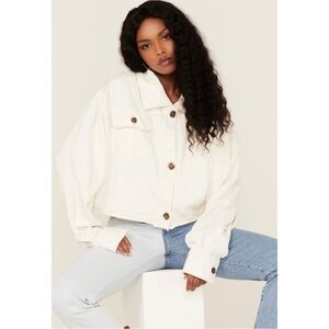 Free People Women's Saturday Cropped Shacket Large Button Up Sweater